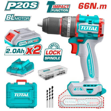 TALADRO 20V PERCUTOR 1/2" 66N.M CAJA PLASTICA